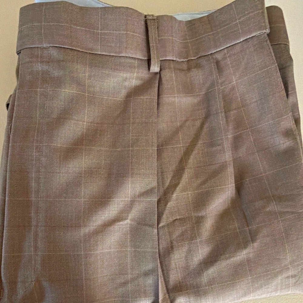 Louis Raphael Rosso Men's Brown Plaid Pleated Dress Pants Poly/Viscose 42W 30L